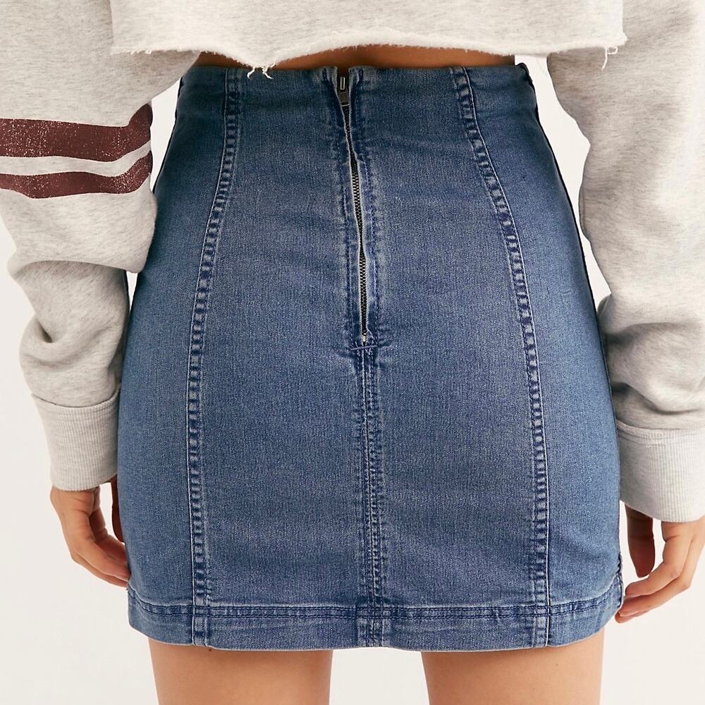 FREE PEOPLE Modern Femme Denim Mini Skirt Hickory 12 - Picture 2 of 11